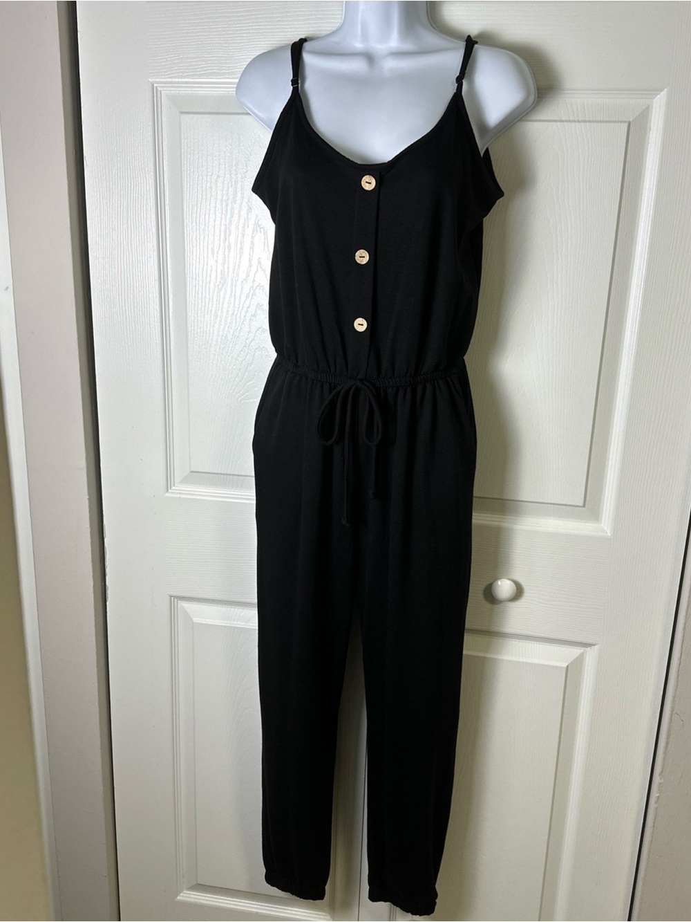 Ambiance Black Button-Front Women's Jumpsuit Size S